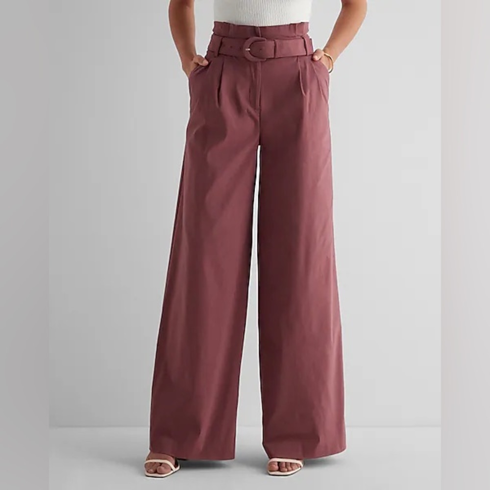 Super High Waisted Belted Paperbag Wide Leg Pant on Ginger
